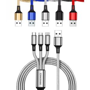 CÂBLE TÉLÉPHONE Câble Multi USB 3 en 1 Tressé et Renforcé - USB-C, Micro-USB et Lightning - 1.2m Charge rapide ultra solide