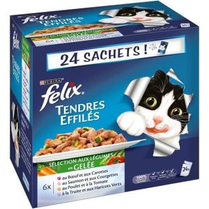 BOITES - PATÉES FELIX Tendres effilés en gelée - Viandes et poissons avec légumes - Sachets fraîcheur pour chat adulte - 24 x 100 g