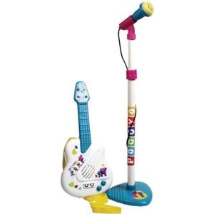 Microphone Vertical Karaoké Micro Réglable Portable Jouet de Star Musique idée Cadeau Noël pour Enfant 3Ans+ YVSoo 2 en 1 Micro Enfant Guitare Rock Guitare Enfant 