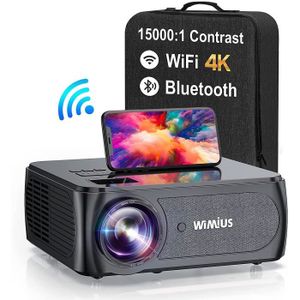 Vidéoprojecteur, WiMiUS 15000 Lumens Vidéo Projecteur Full HD 1920x1080P  Natif Rétroprojecteur Supporte 4K Audio AC3 avec Réglage Digital 90,000