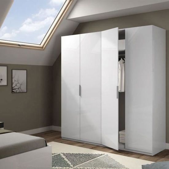Armoire 4 portes Blanc MAVA Contemporain Design Bois L 180 x