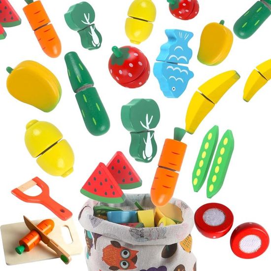 Jouet En Bois Fruits à Découper - 11 Pièces Avec Couteau Et Planche - Jeu D'imitation Cuisine Pour Enfant 2-3 Ans - 4