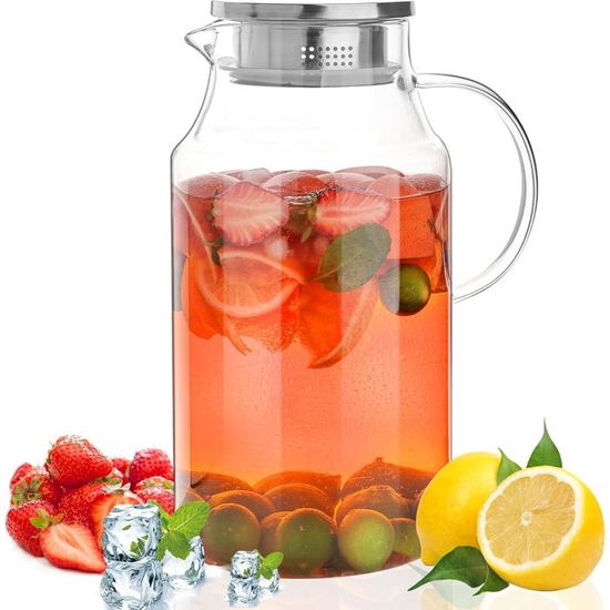 Pichet à Eau 2 Litres Avec Filtre Et Couvercle - En Polypropylène, Design Compact, Poignée Ergonomique - Pour Restaurant, Cuisine, Bureau, Maison