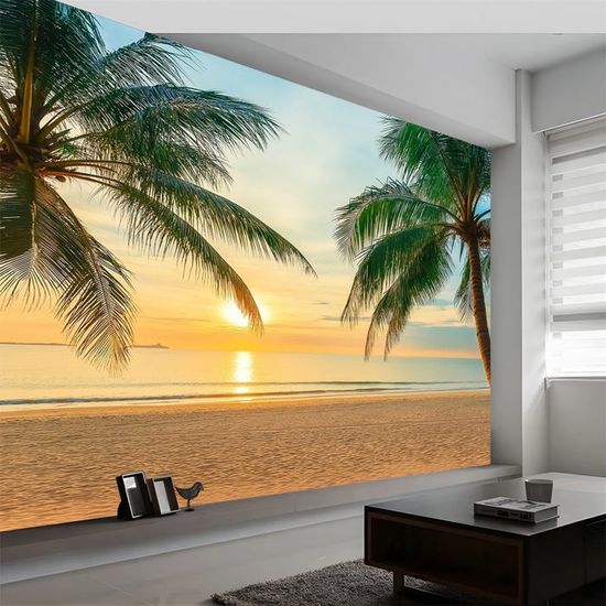 Papier Peint Panoramique Plage Papier Peint Intissé Palmiers Poster ...