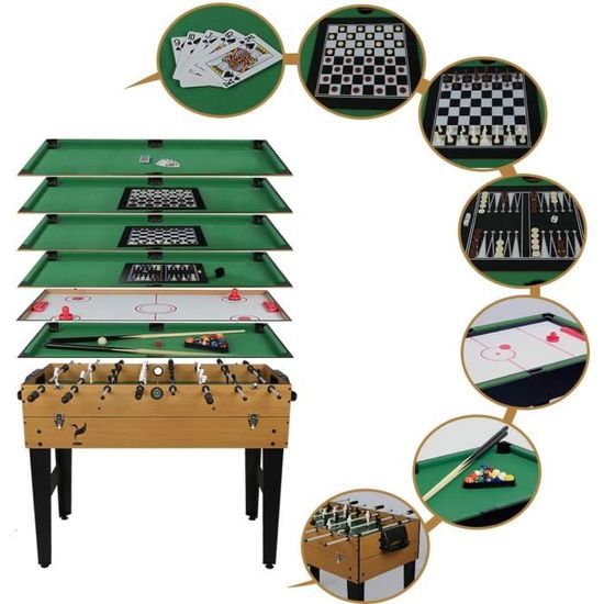 Table Multi Jeux 7 en 1 Baby-Foot, Billard, Air Hockey, Backgammon, Blackjack, échecs et Dames,Poker Sport Jouet