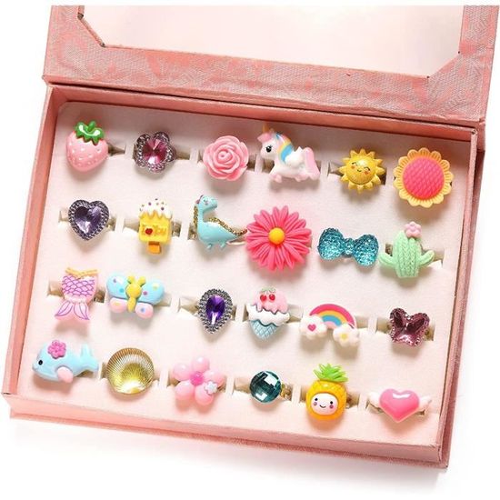 20 Bagues Fille Réglables - Lot De Bijoux Princesse Pour Enfant