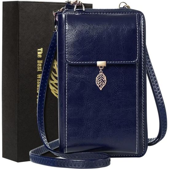 Sac Femme Cuir Téléphone Portable Portefeuille Bandoulière Pochette Rfid Blocking Carte Porte Pochette Telephone Portable
