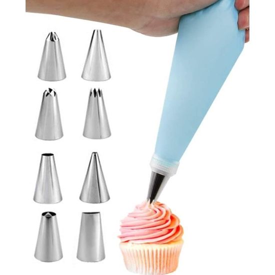 Set De 5 Douilles à Pâtisserie En Inox + 3 Poches Réutilisables | Pour Choux, Cupcakes, Décorations