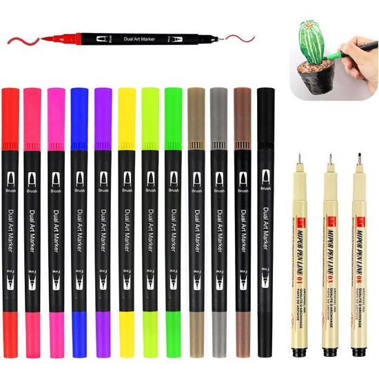12 Feutres à Pointe Fine 0,4 Mm - 12 Couleurs Intenses - Parfaits Pour Dessin, Bullet Journal, Mandalas - 8