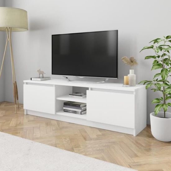 300BEAUYTY Meuble TV Blanc 120x30x35,5 cm Aggloméré TOP MEUBLE NEW 2021 -Meuble TV - Banc TV Meuble de salon- moderne Blanc