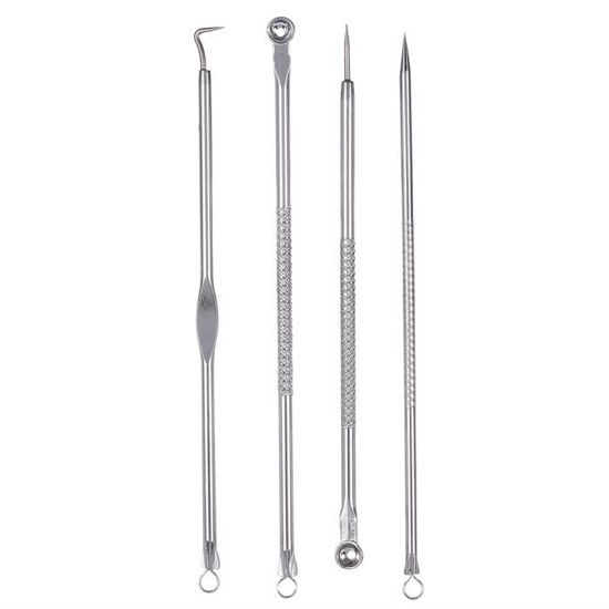 Kit De 4 Extracteurs Point Noir Et Comédon - Aiguille Bouton, Soin Du Visage, Gris Argent