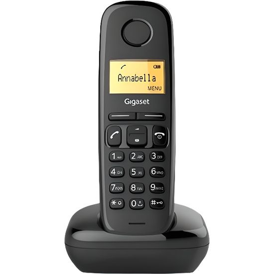 Téléphone Fixe GIGASET A170 - Écran rétroéclairé - Répertoire 50 contacts - Batterie rechargeable - Noir