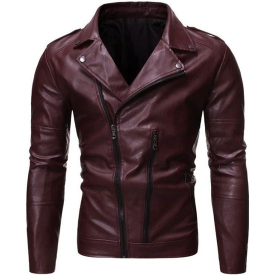 Blouson En Cuir Homme Style Moto - Veste Aviateur Classique - Coupe Ajustée, Doublure Chaude - Pour Quotidien Et Sorties - 9