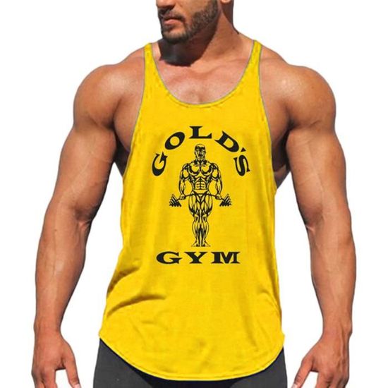 Débardeurs Fitness Et Musculation Workout Tank Top Homme Sport Respirant Sans Manches Top Fitness,Jaune