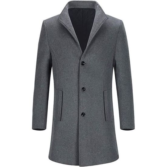 Manteau Homme Hiver Mi Long Trench Coat en Laine Allthemen Gris Chaud et Coupe Vent gris Cdiscount Pret a Porter