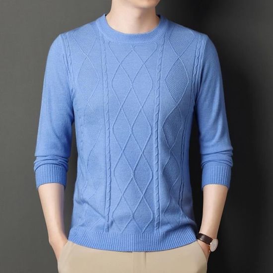Pull Homme Col Roulé Avec Boutons - Sweater Gaufré Chaud Pour Hiver, Coupe Slim