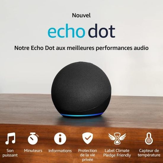 Haut-parleur intelligent Echo Dot (5e génération) d'Amazon avec ampoule DEL intelligente Cync A19 de GE - Anthracite/Multicolore | Best Buy Canada