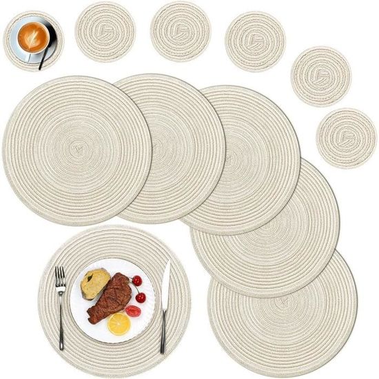 Dessous De Verre Antidérapants Set De Table En Feutre 18 Pièces - 6 Napperons 44x30cm + 6 Dessous De Verre + 6 Sacs à Couverts - Lavable Et Antidérapant Feutre Noir