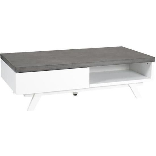 STORM Table basse style contemporain laquée blanc + plateau mélaminé imitation béton - L 120 cm