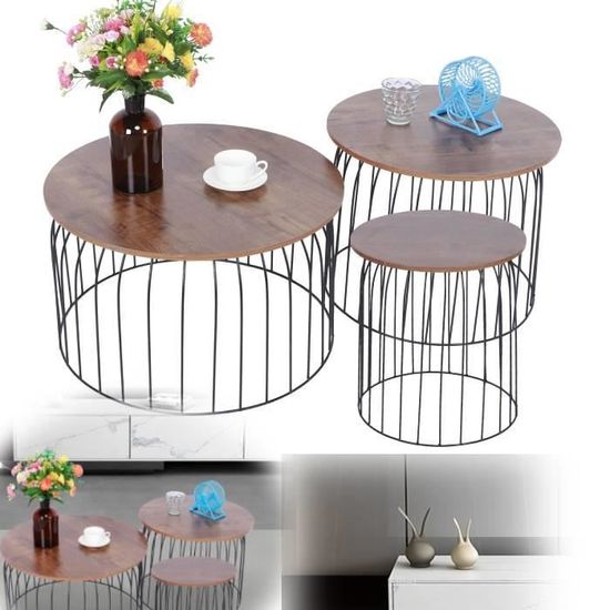 3 pièces ensemble de table d'appoint table basse gigogne maison salon canapé table ronde meubles-LEC