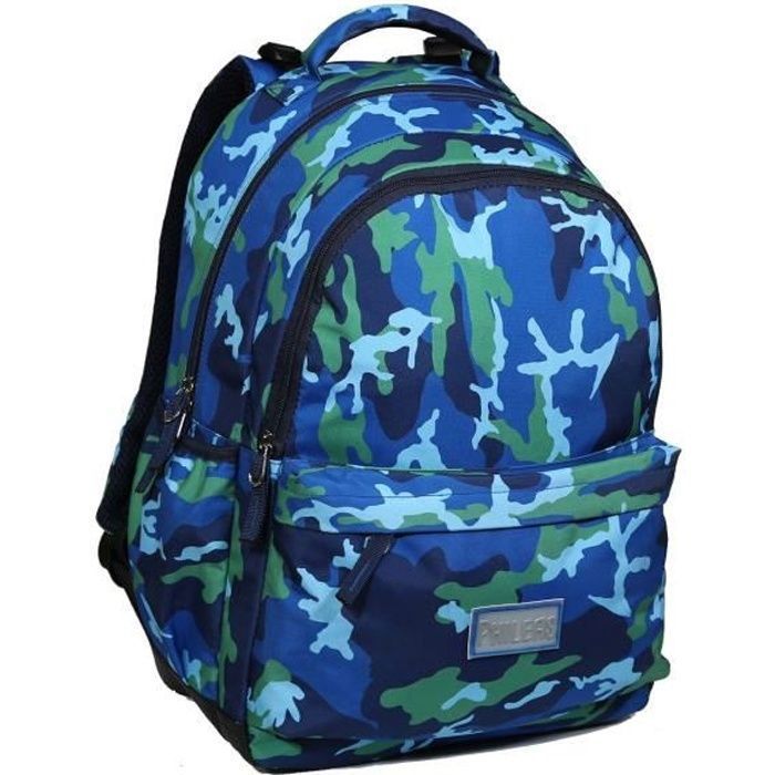 Sac à dos 2 compartiments Phileas Bleu et kaki camouflage - LE PLUS CONFORTABLE DES SACS A DOS - Ergonomie/Confort/Sécurité -