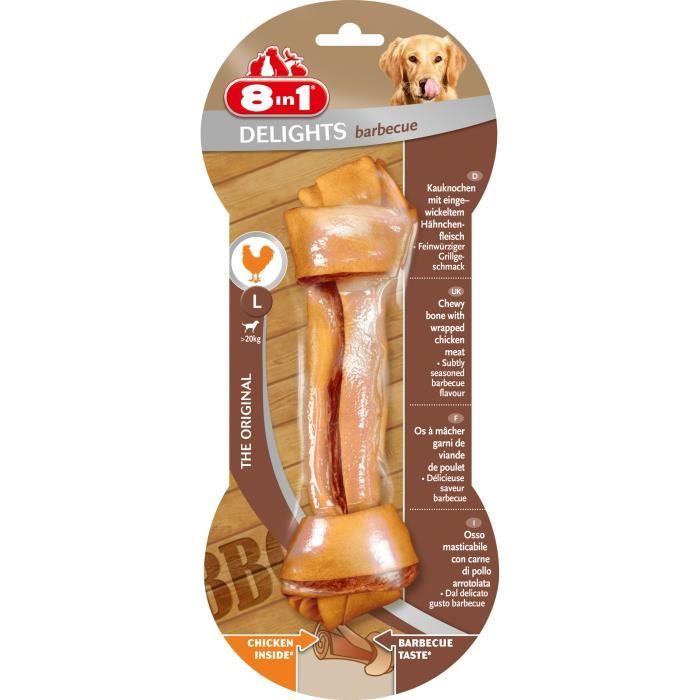 8IN1 Friandise os à mâcher - Goût barbecue garni de viande de poulet - Pour chien de grande race