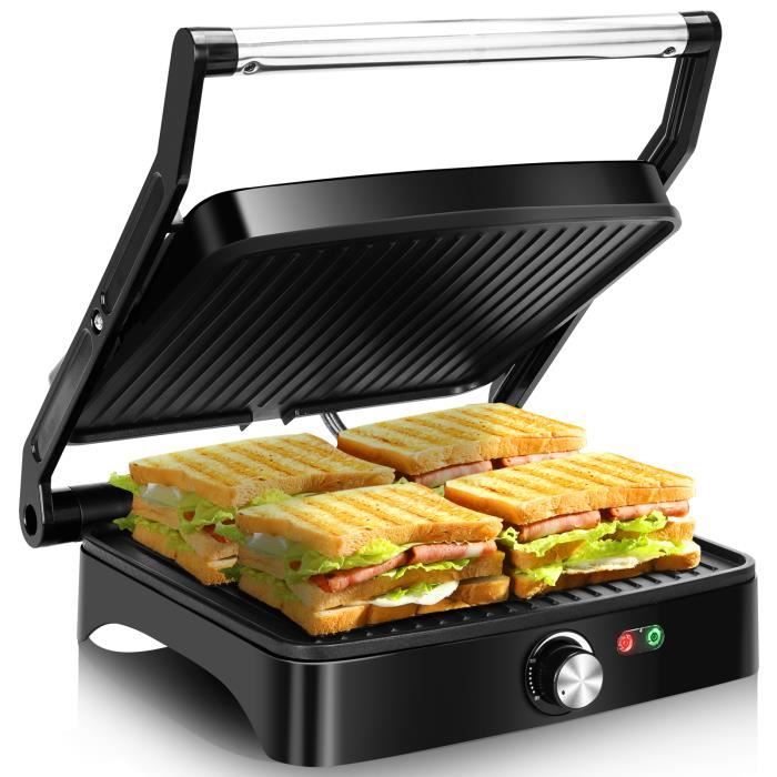 Aigostar Calore - Grill plancha viande et légumes / presse paninis et sandwichs.1800W, plaques anti-adhésives et ouverture à 180º.