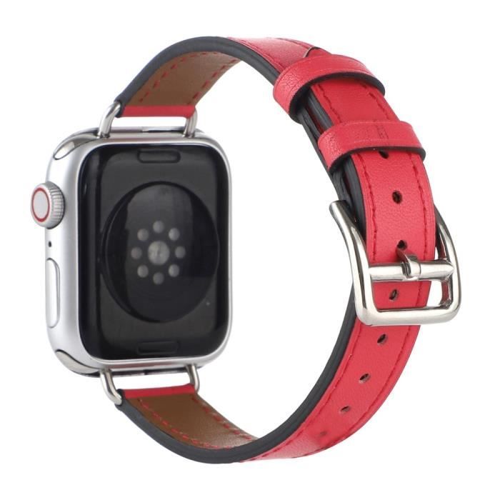 Bracelet Montre En Cuir Pu Remplacement Design Vis Pour Apple Watch Series 4 -5-6-Se 44Mm- Watch Series 1-2-3 42Mm - Rouge