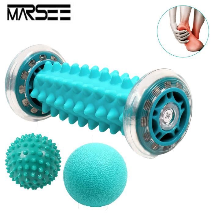 Rouleau de massage,masseur pieds corps et mains ,Comprend 1 rouleau de massage + 2 balles de massage-Bleu