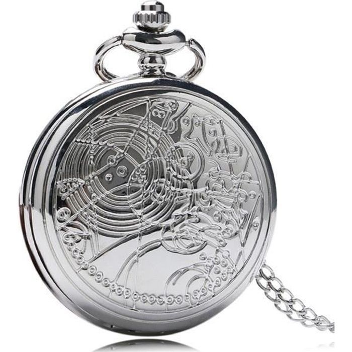 Montre de poche Vintage Tone Doct Who à gousset analogique quartz avec cadran et cadran avec sac cadeau hommes, femmes_silver
