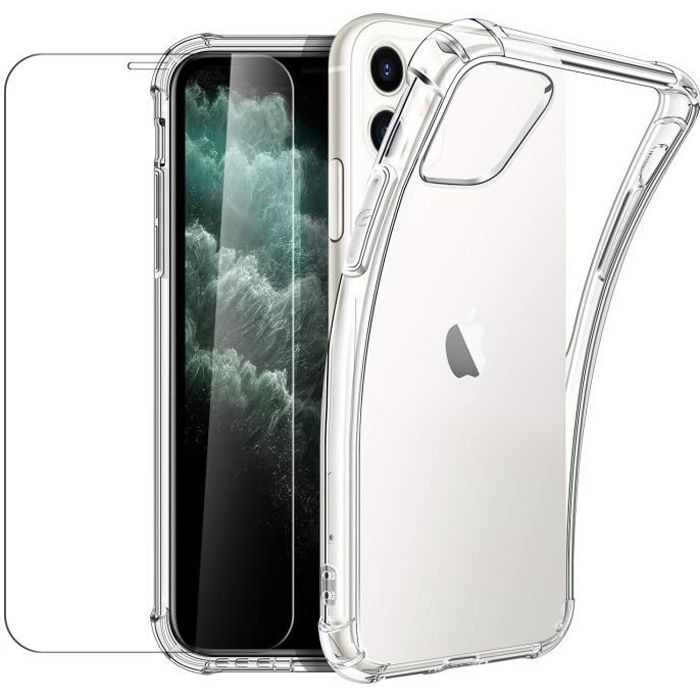 New&Teck Coque Compactible avec iPhone 11 + Verre Trempé Protection écran, Antichoc Bumper avec Coins Renforcés Transparante