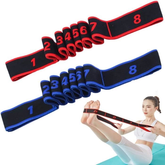 Lot de 2 bandes élastiques de yoga - Avec 8 nœuds - Réglables - Pour le yoga, le Pilates, le yoga - Équipement de fitness pour le co