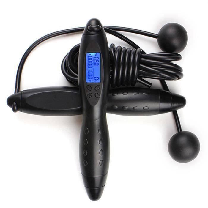 Corde à Sauter Réglable pour Fitness(Type sans corde+Type de corde)Multifonctionnel Avec Compteur Électronique -641 Noir