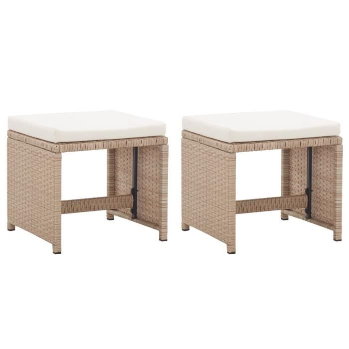 SOLDES-7109Lot de 2 Chaise d'extérieur Fauteuil de jardin de Haute qualité Chaises de Balcon avec coussins Résine tressée Beige