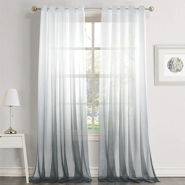 Dreaming Casa Rideaux Voilage Blanc Gris Voilage Ombre Dégradé à Oeillet Transparent Voilage Elégant Décor de Fenêtre Voile Salon