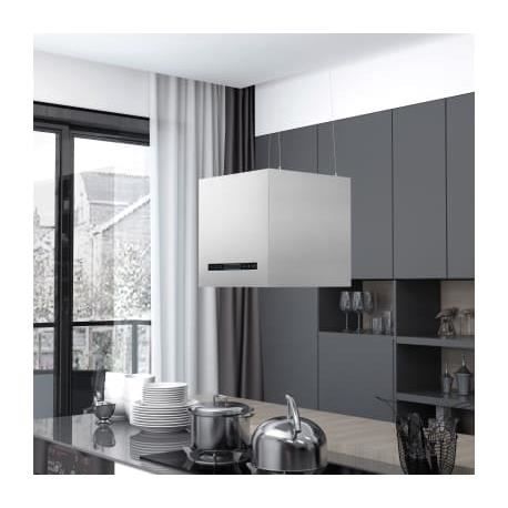 Hotte aspirante décorative en îlot Ø37 cm - suspension plafond - recyclage d´air 756 m³-h - 3 vitesses - inox -JIL