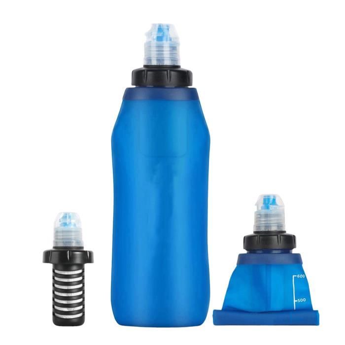Gourde - Bouteille isotherme,Bouteille d'eau avec filtre de 1100ml,paille souple en TPU pliable,sac à eau filtrant - Blue[D35143]