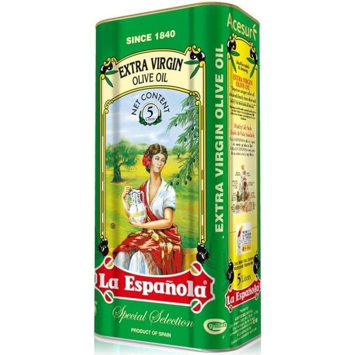 LA ESPAÑOLA - Huile D'Olive Extra Vierge Extraction à froid Bidon 5L Epicerie Fine Espagnole Huile D'Olive