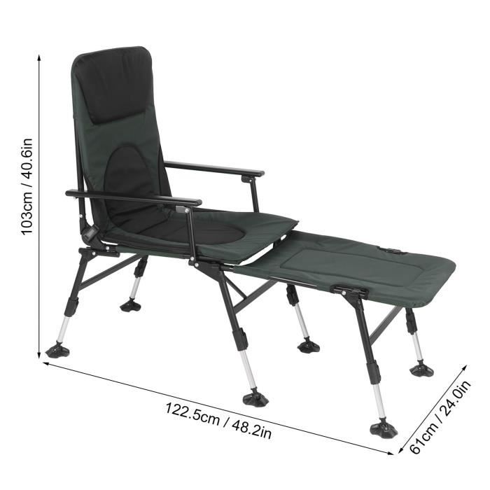 fauteuil de pêche Chaise de pêche pliante Fauteuil inclinable réglable avec repose-pieds pour le camping en plein air HB008