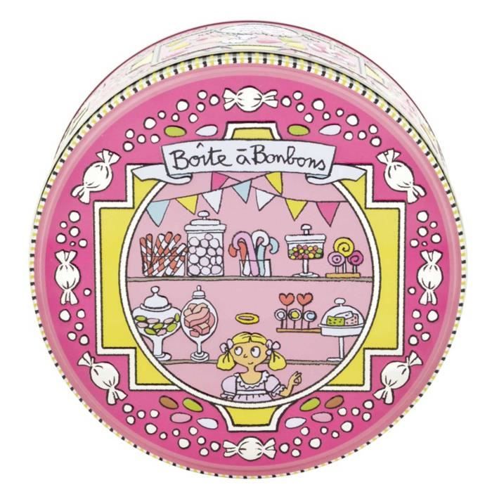 Boîte Ronde à Bonbons SI BONS en Métal Embossé Rose Accessoire de Cuisine Rangement Conservation Valérie Nylin Dlp Derrière La Porte