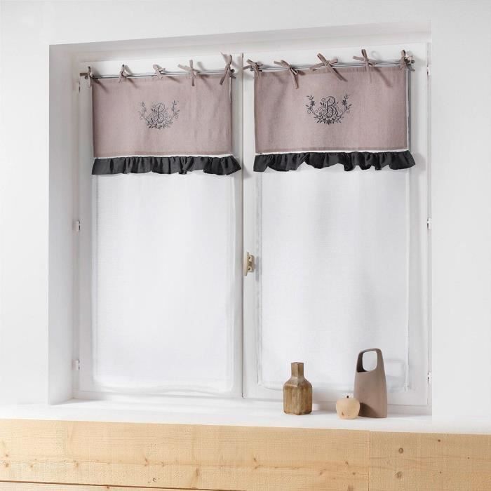 Paire de voilages brodés à nouettes 2x60x120 Bonheur TA 60 X 120 Gris