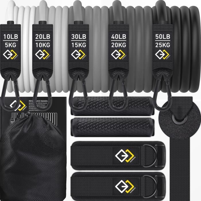 Élastiques de Musculation GJELEMENTS - Set de Bandes de Résistance - Tubes Elastiques pour Exercices, Entrainement, Sport, Fitness