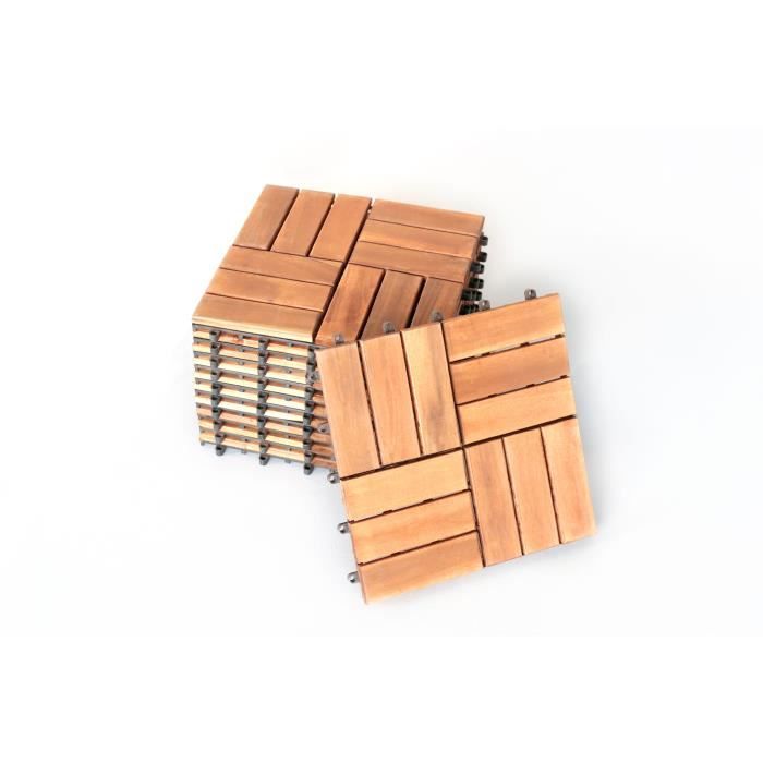 Lot de 10 dalles clipsables en bois d'acacia FSC -