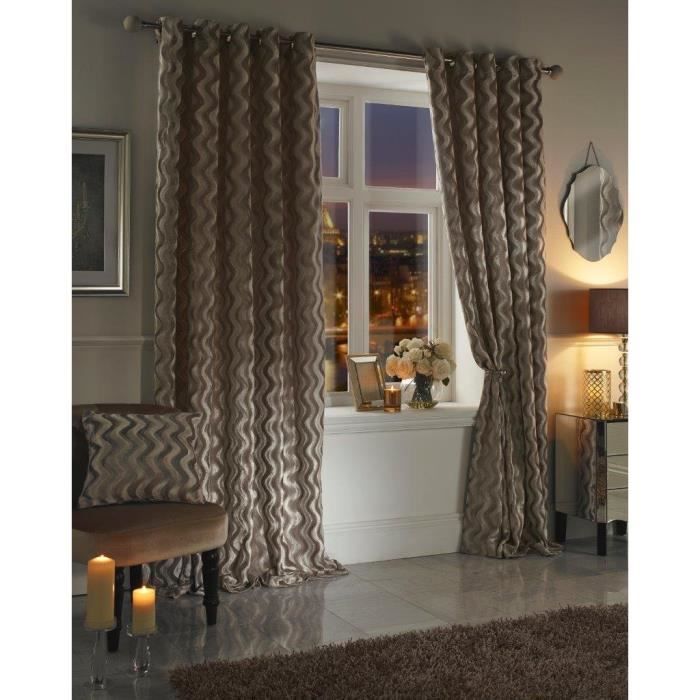 Katie Luxe Uni Swirl Imprimé Entièrement doublés Taupe Beige Naturel Rideau à œillets 167,6 x 228,6 cm Drop 168 cm x 229 cm Envir