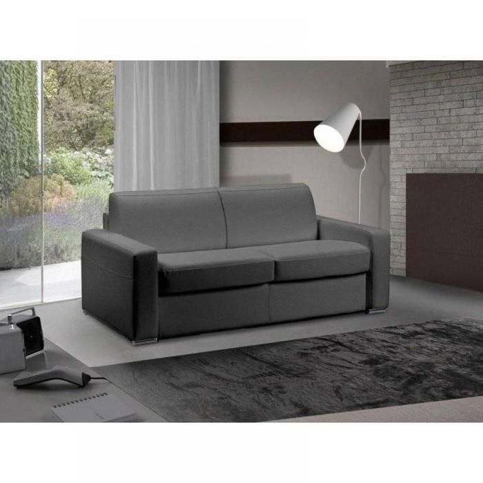 Canapé lit 3 places MASTER convertible EXPRESS 140 cm polyuréthane Gris Graphite MATELAS 18 CM INCLUS gris Cuir Inside75