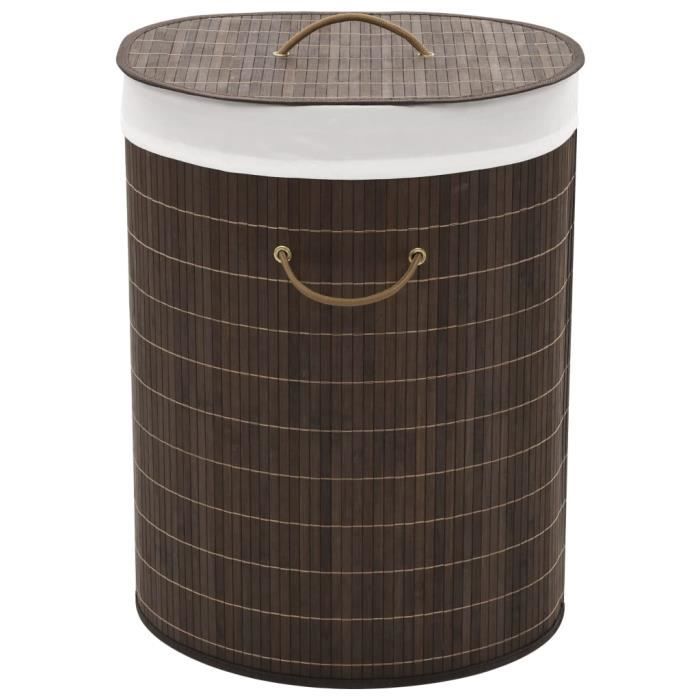 KIMISS Panier à linge ovale Bambou Marron foncé