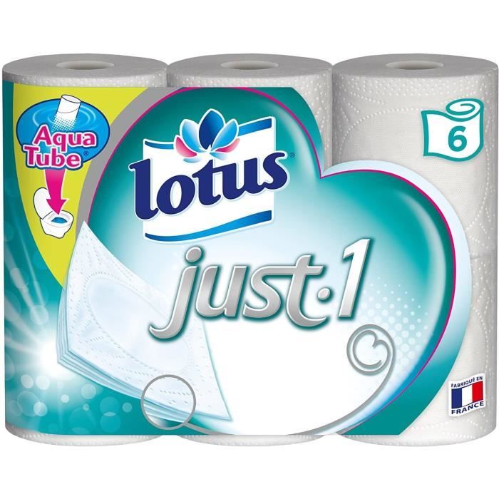 Lotus Just 1 papier toilette hygiénique Aquatube 5 épaisseurs 12 rouleaux (2 x 6 Rouleaux) blanc doux et résistante