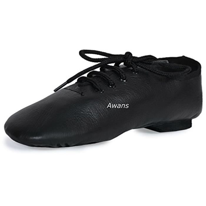 Sandale De Randonnee QXEE1 Cuir pur, Split Suede Sole Jazz chaussures de danse, Noir Taille-UK 12