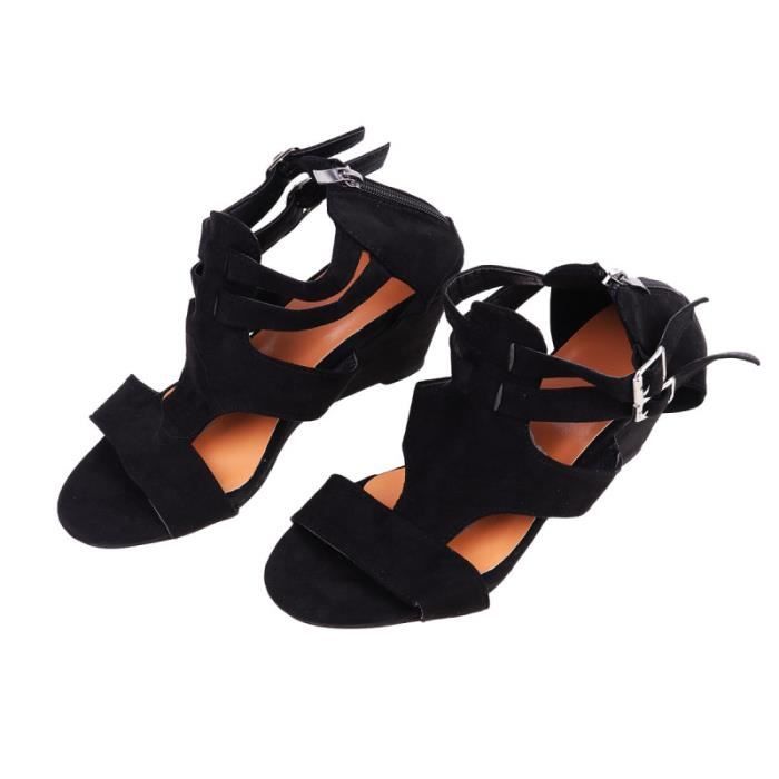 Sandales à talons compensés noires à hauts élégantes à fermeture éclair d'été pour femmes - Taille 43 SANDALE - NU-PIEDS