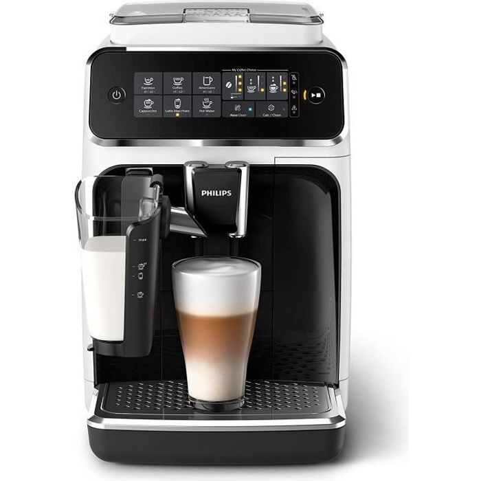 Philips EP3243/50 - Machine à Café Automatique Expresso Séries 3200 LatteGo - 3 intensités de café - 15 bar - Blanc/laqué noir